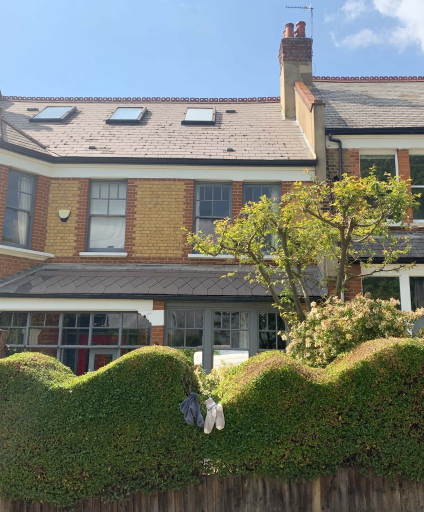 2 pairs of socks on a hedge